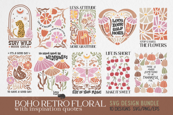 Boho Retro Flowers SVG PNG Bundle Review