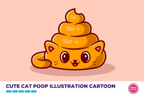 Cute Cat Poop Illustration Cartoon Review