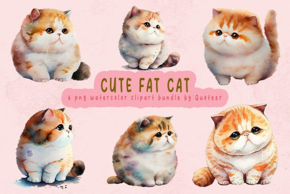 Cute Fat Cat Watercolor Clipart Bundle Review