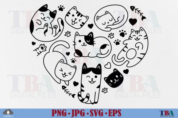 Hand Drawn Cat Doodle Heart Review for Embroidery