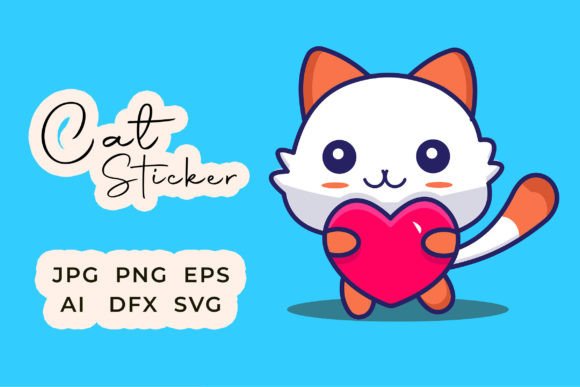 Kawaii Cat Holding Heart Embroidery Design