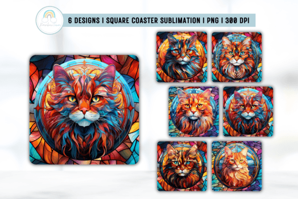 Stained Glass Colorful Cat Coaster PNG Review